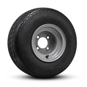 GC73 18x85x8 on SMOOTH STEEL WHEEL GLOSS SILVER angled